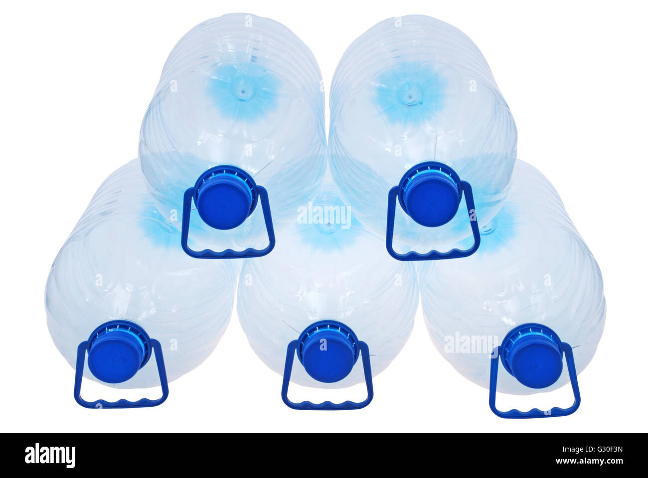 Five big bottles of water isolated on a white. Clipping path included. Stock Photo