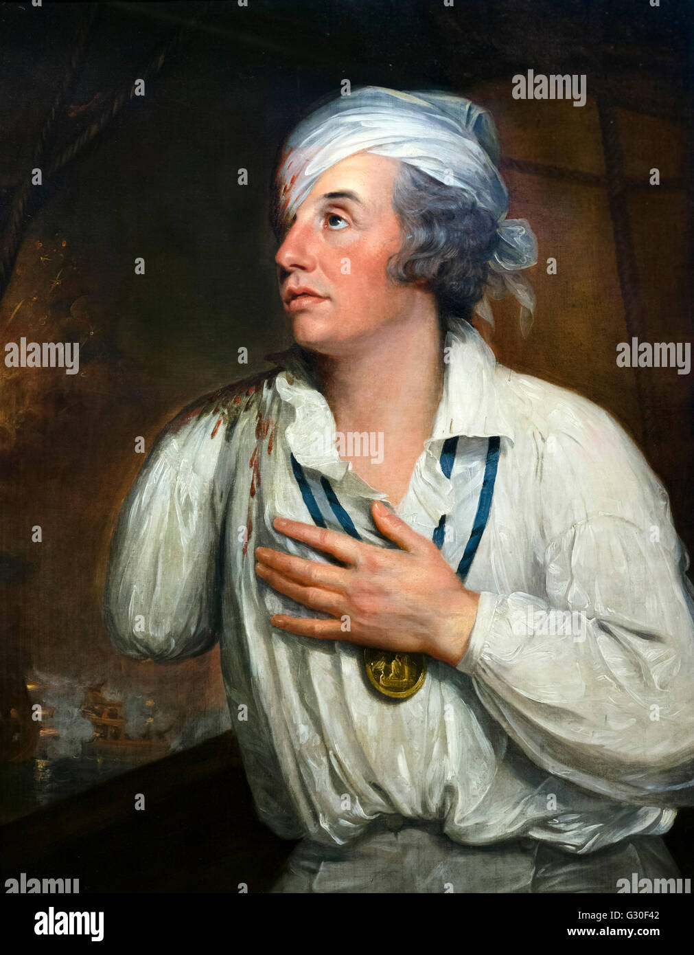 Lord Nelson. Portrait of Rear-Admiral Sir Horatio Nelson, attributed to Guy Head, oil on canvas, c.1800. This painting shows Nelson after being wounded in the Battle of the Nile in 1798. Stock Photo