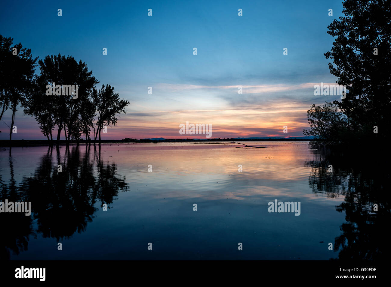Lake Lowell Idaho sunrise reflection and trees Stock Photo Alamy