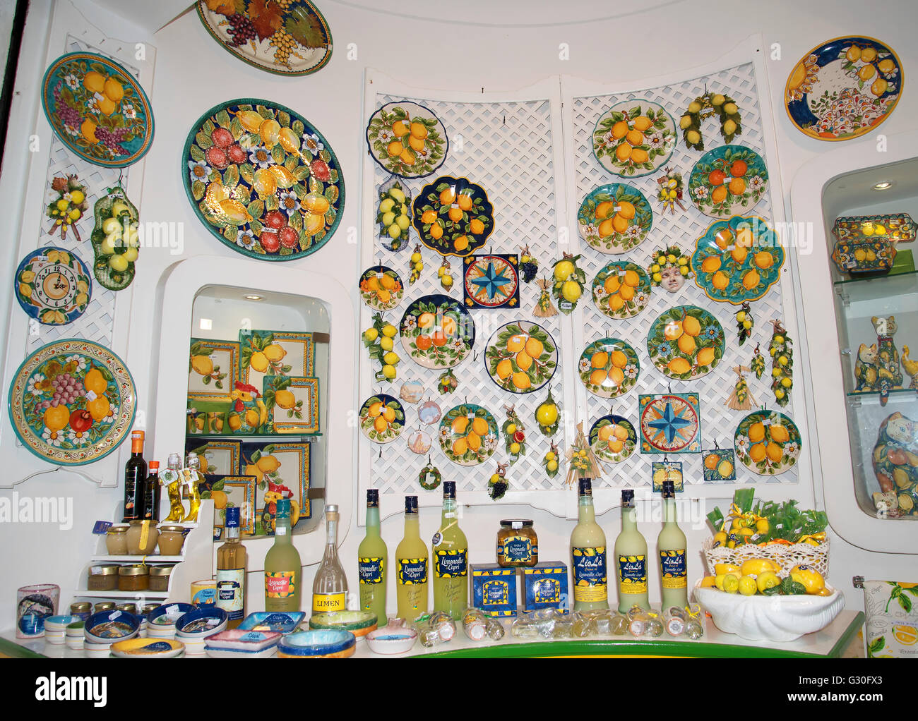 Shopping on the heights of Anacapri on the Island of Capri Italy Stock