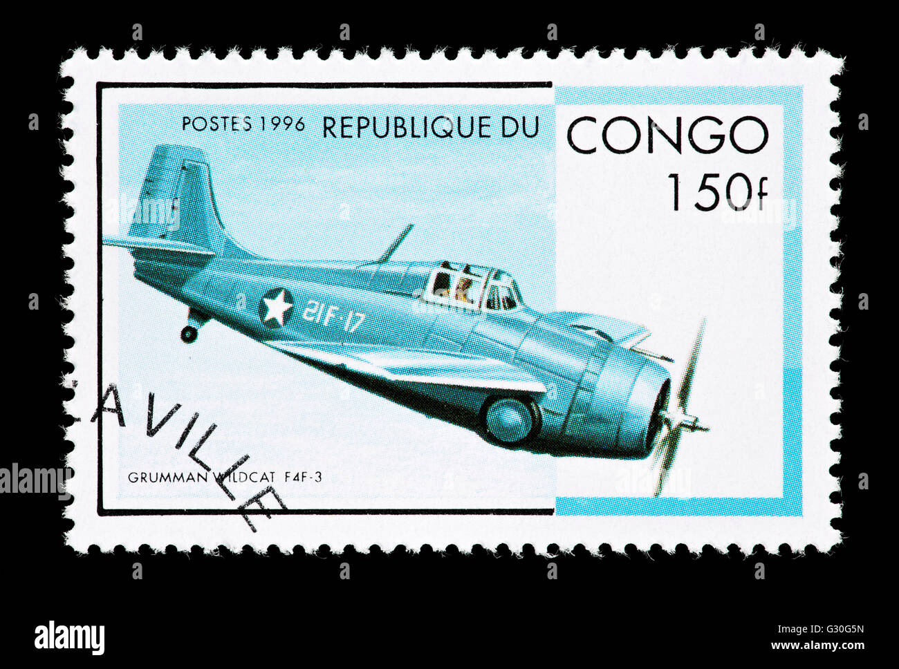 Postage stamp from Congo depicting a Grumman Wildcat F4F-3 Stock Photo
