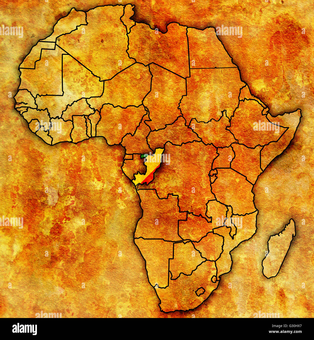 congo on actual vintage political map of africa with flags Stock Photo ...