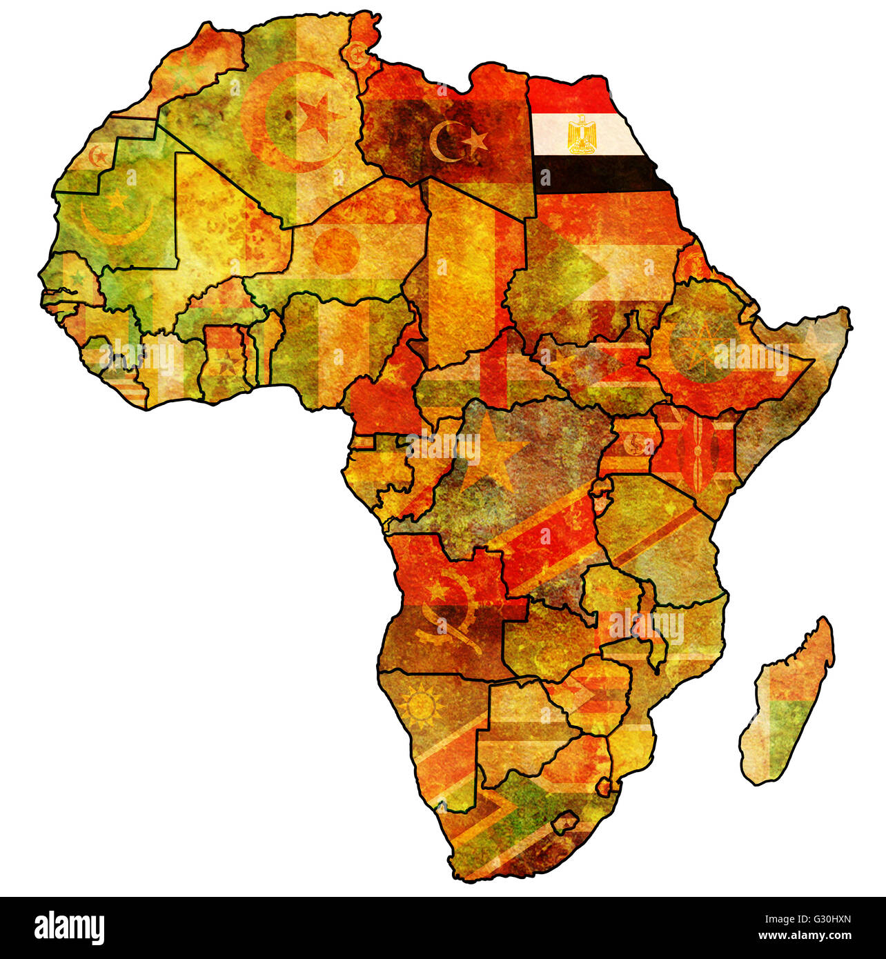 Egypt Actual Vintage Political Map Africa Hi Res Stock Photography And Egypt On Actual Vintage Political Map Of Africa With Flags G30HXN
