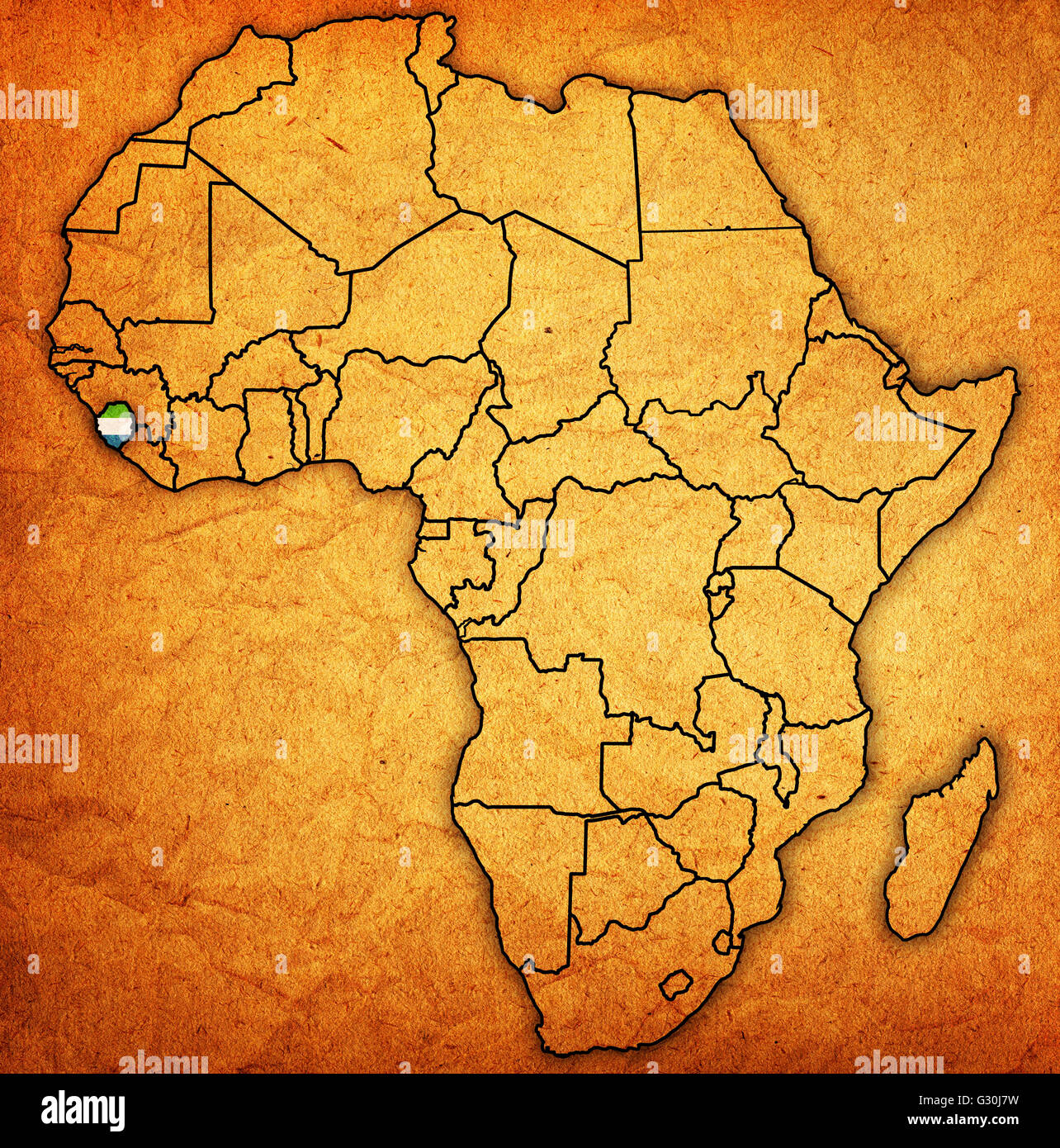 sierra leone on actual vintage political map of africa with flags Stock ...