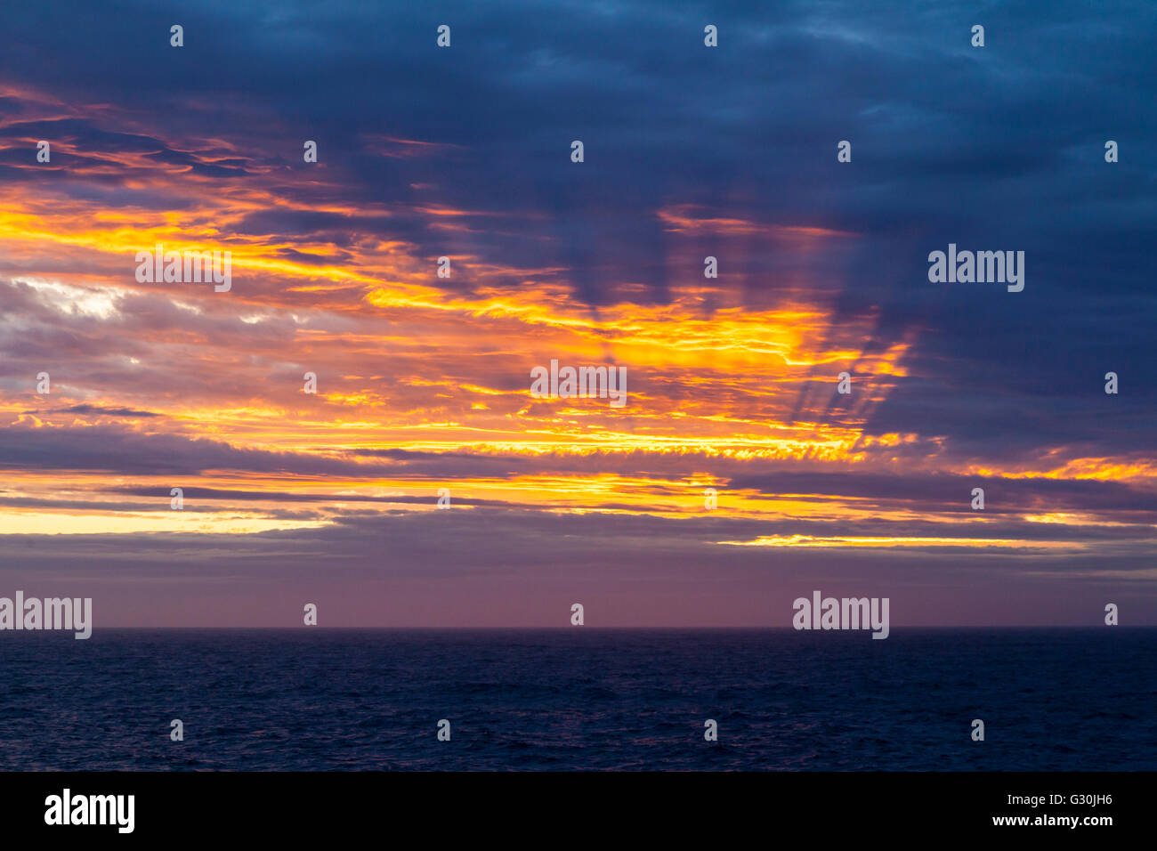 Sunset in the Southern Ocea, New Zealand sub-Antarctic zone Stock Photo