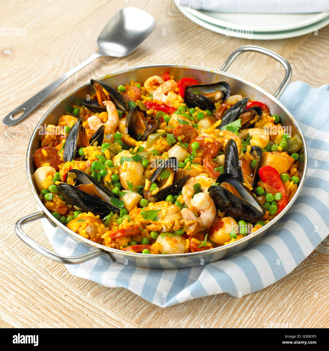 paella ready to eat served hot Stock Photo