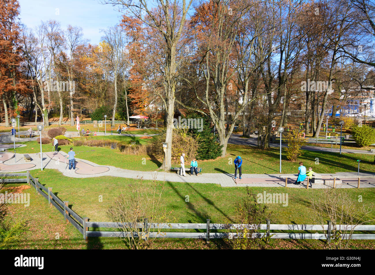 Miniature golf course in the spa park, Germany, Bayern, Bavaria, Oberbayern, Upper Bavaria, Bad Aibling Stock Photo