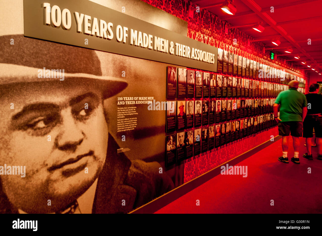 The Mob Museum of Las Vegas and 100 Years of Made Men wall w/ profiles of the most notorious mobsters an gangsters from history Stock Photo