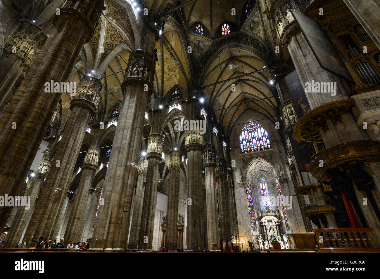 Cathedral inside: aisle, Italy, Lombardei, Lombardy, , Mailand, Milan Stock Photo