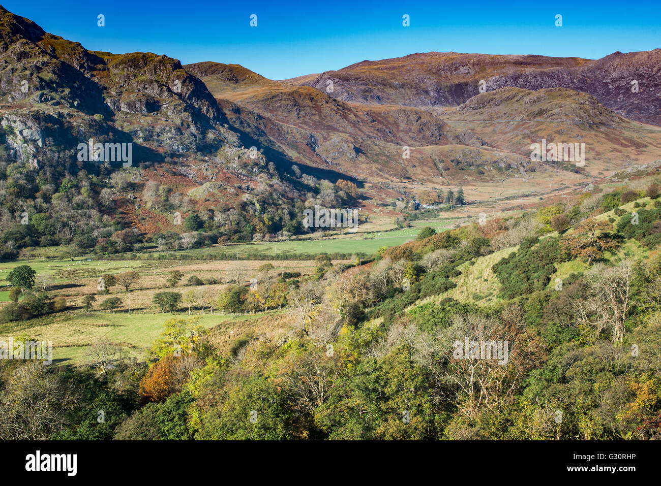 NORTH WALES, UK - OCTOBER 2015 - A VIEW OF THE BEDDGELERT VALLEY IN NORTH WALES Stock Photo