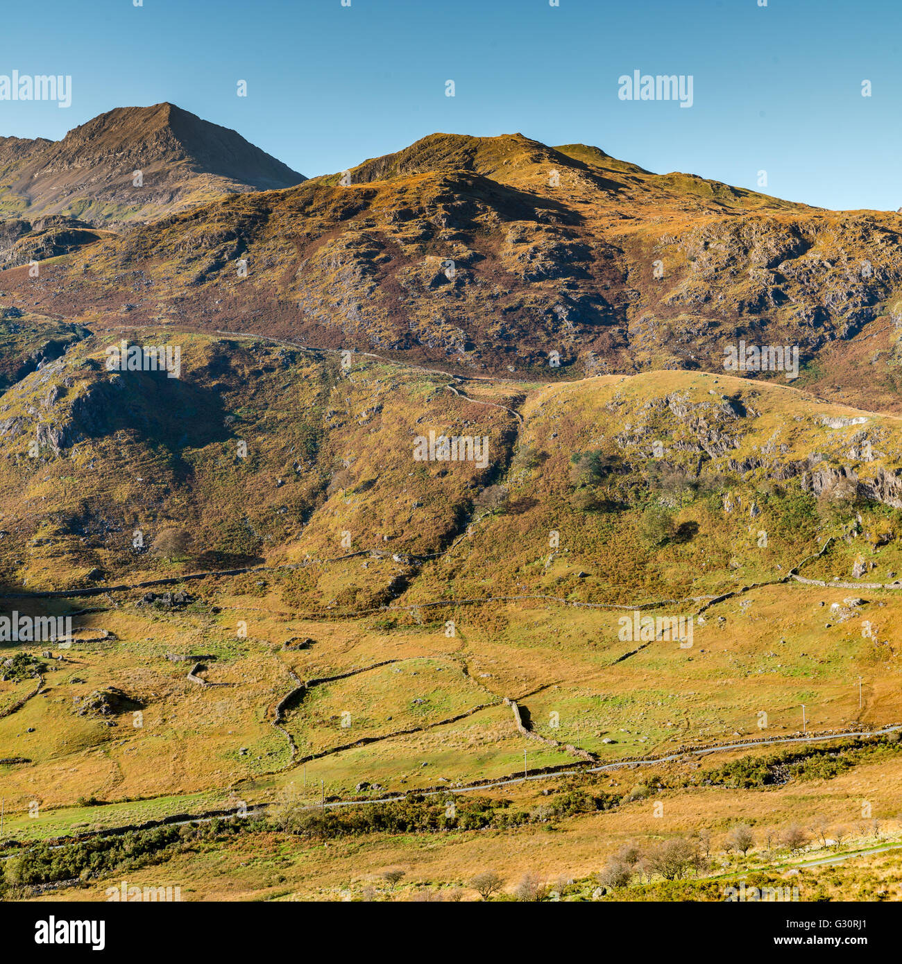 NORTH WALES, UK - OCTOBER 2015 - A VIEW OF THE BEDDGELERT VALLEY IN NORTH WALES Stock Photo