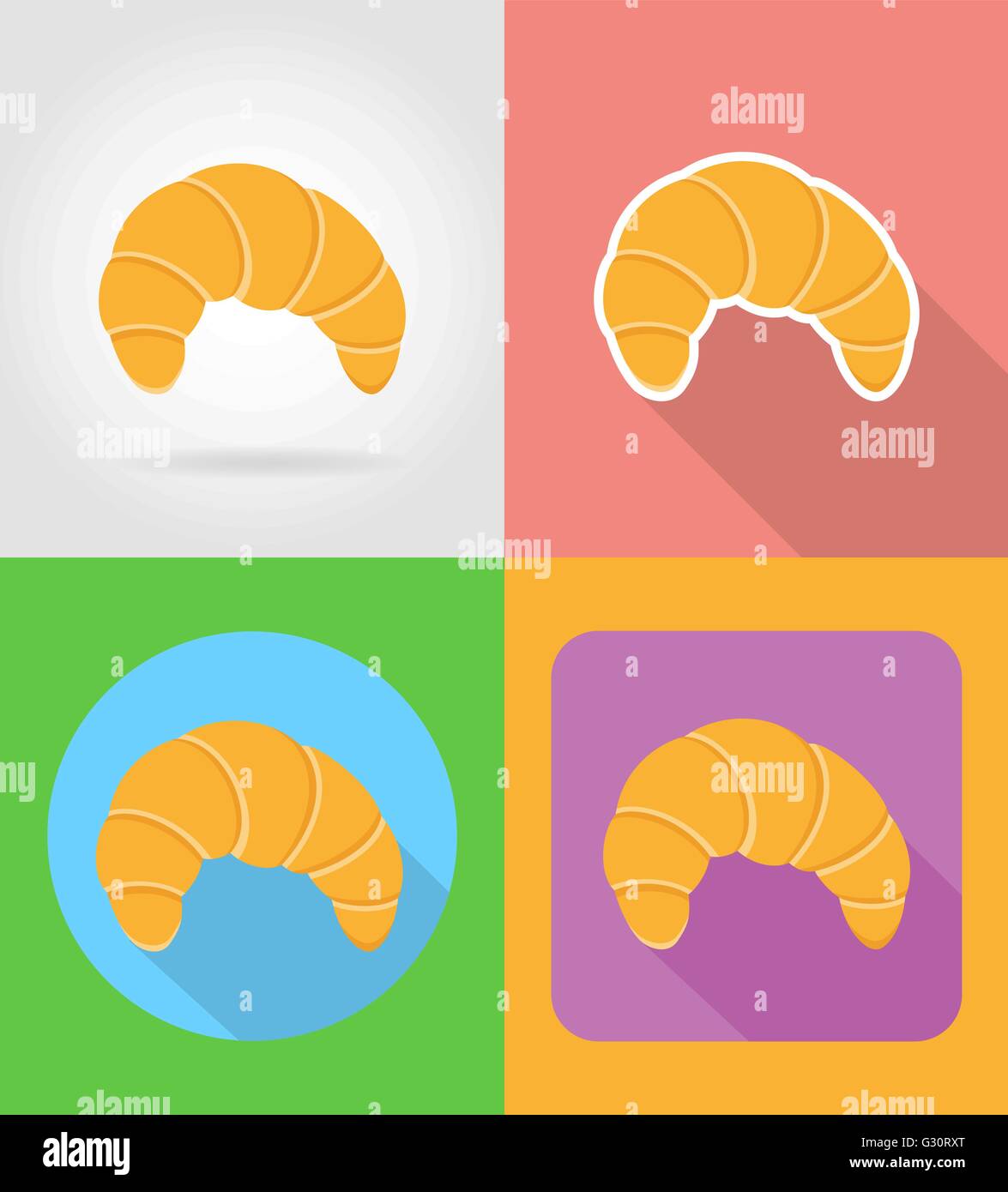 croissant fast food flat icons with the shadow vector illustration ...