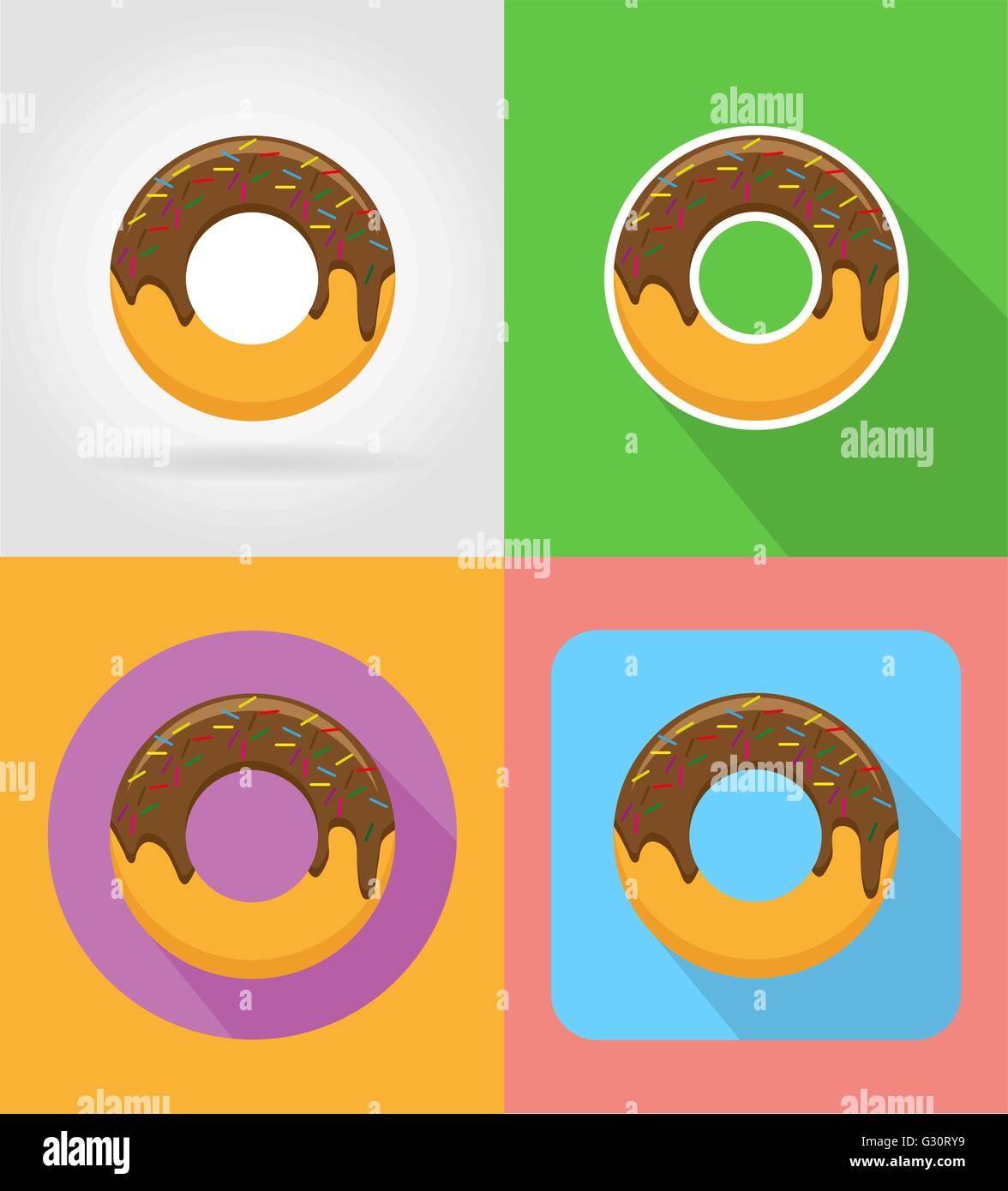 donut fast food flat icons with the shadow vector illustration isolated ...