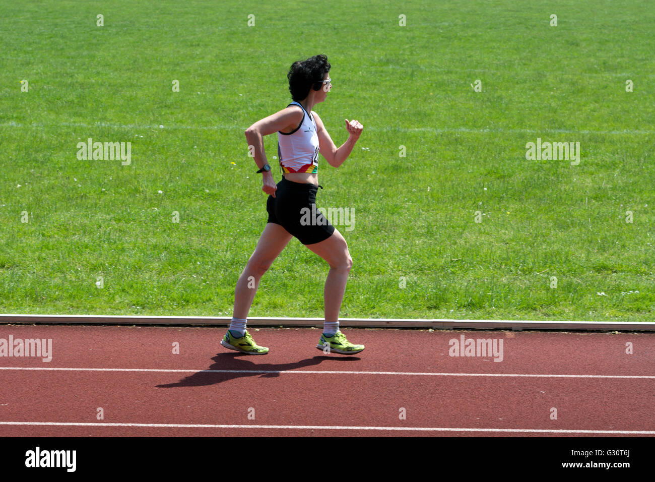 Masters athletics UK. Female athlete in a walking race Stock Photo Alamy
