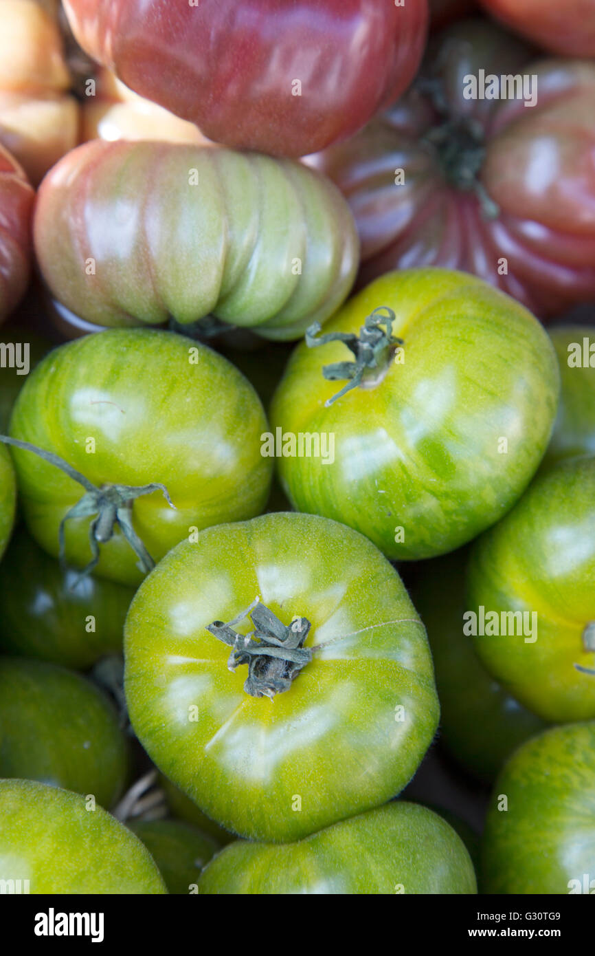 Green Tomato Vegetable Background on Market Stall Stock Photo - Alamy