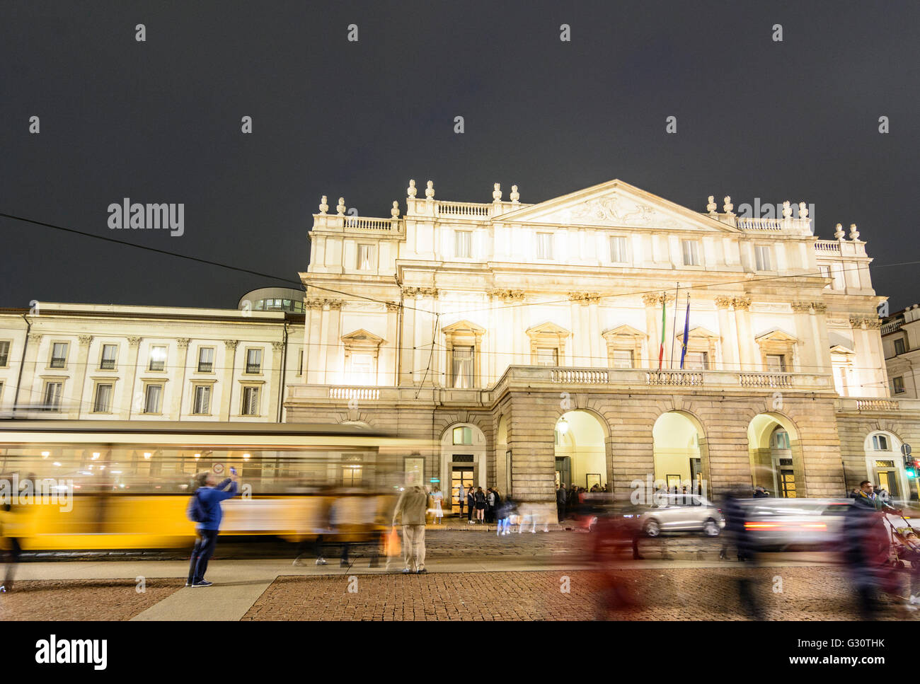 Opera Scala and old tram, Italy, Lombardei, Lombardy, , Mailand, Milan Stock Photo