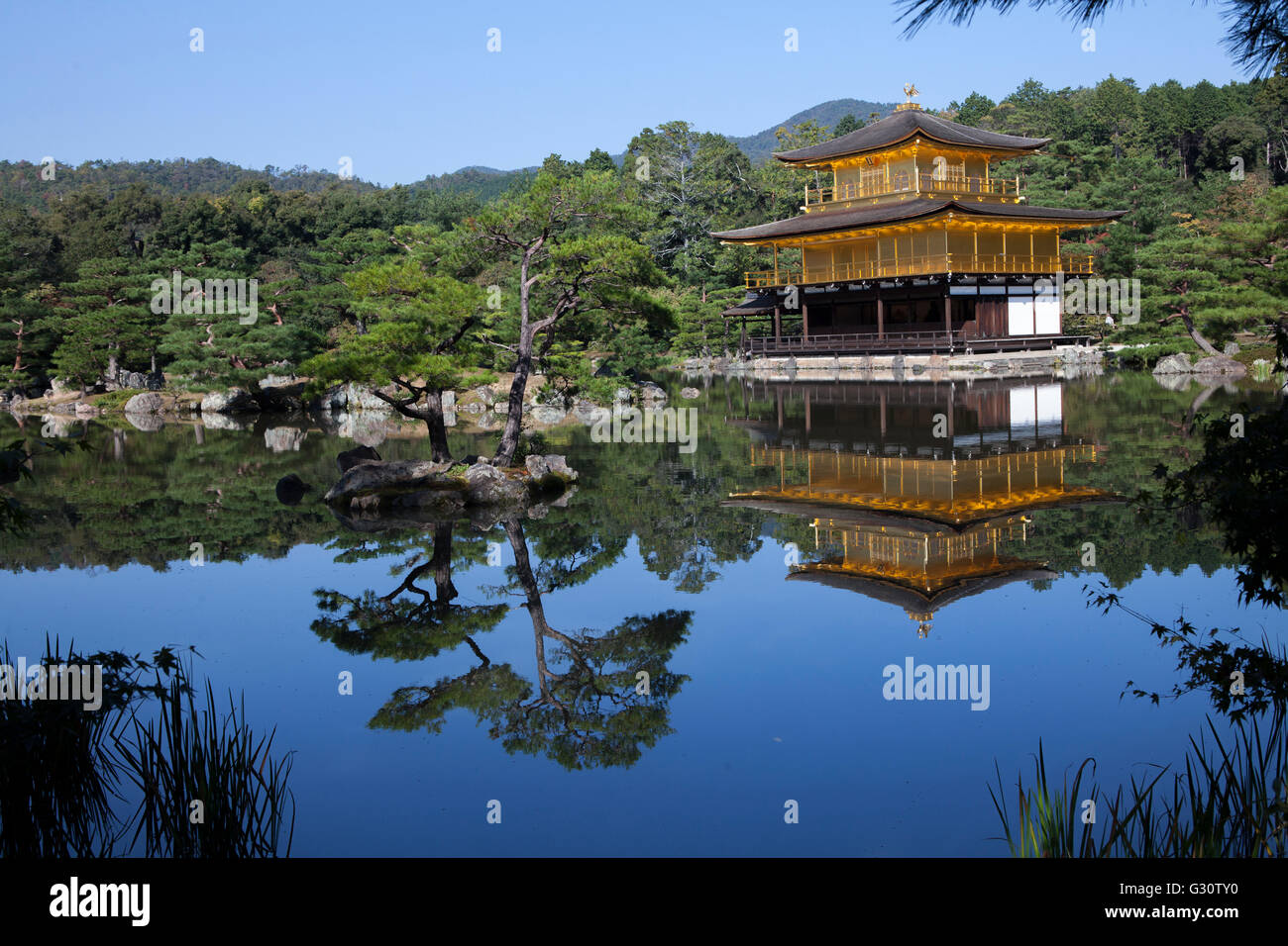 Buddhist temple in Kyoto, Japan. Golden Pavilion Temple Kinkaku-ji the Golden Temple in Kyoto overlooking the lake Stock Photo