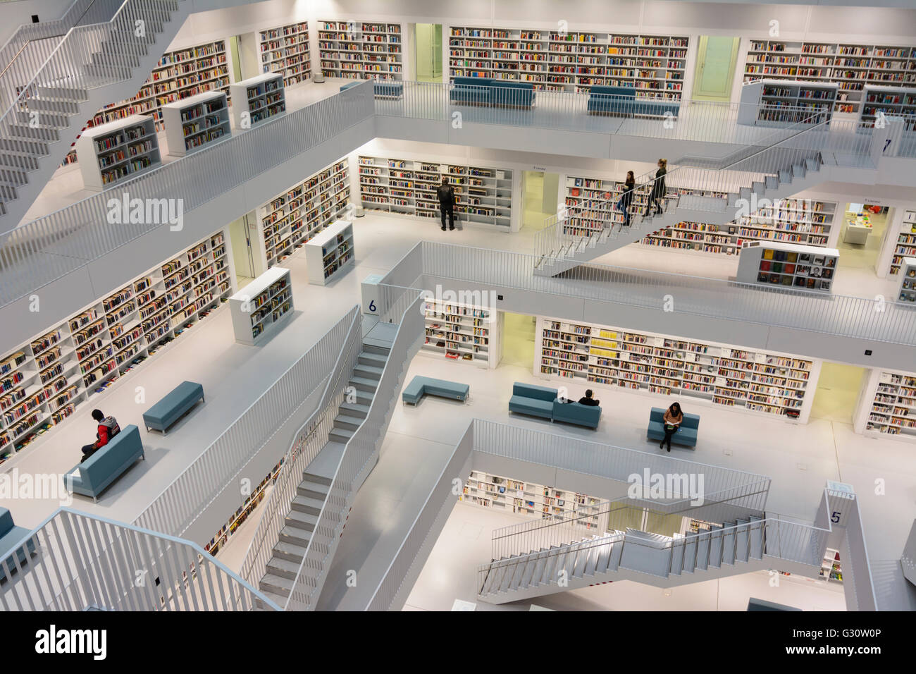 Gallery Hall of the City Library on Mailänder Platz, Germany, Baden-Württemberg, Region Stuttgart, Stuttgart Stock Photo