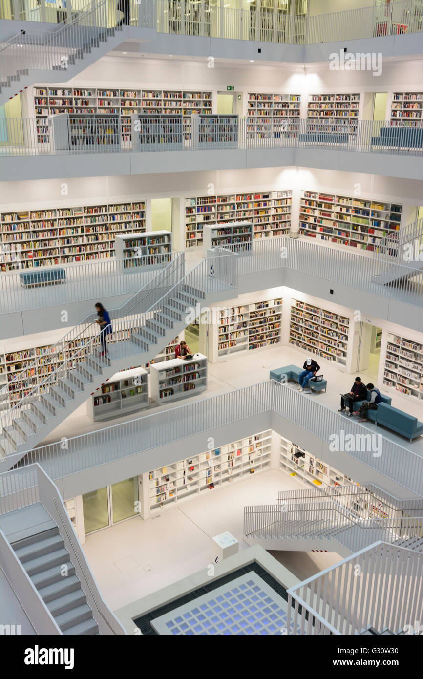 Gallery Hall of the City Library on Mailänder Platz, Germany, Baden-Württemberg, Region Stuttgart, Stuttgart Stock Photo