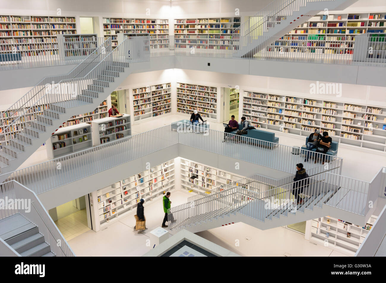 Gallery Hall of the City Library on Mailänder Platz, Germany, Baden-Württemberg, Region Stuttgart, Stuttgart Stock Photo