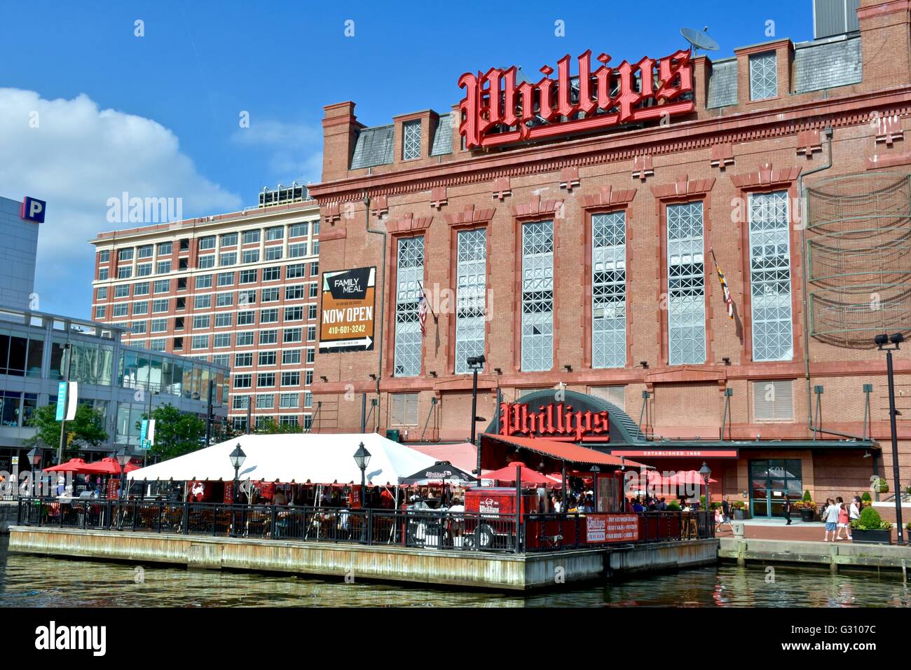 Baltimore inner harbor seafood restaurant and Barnes and Noble Stock