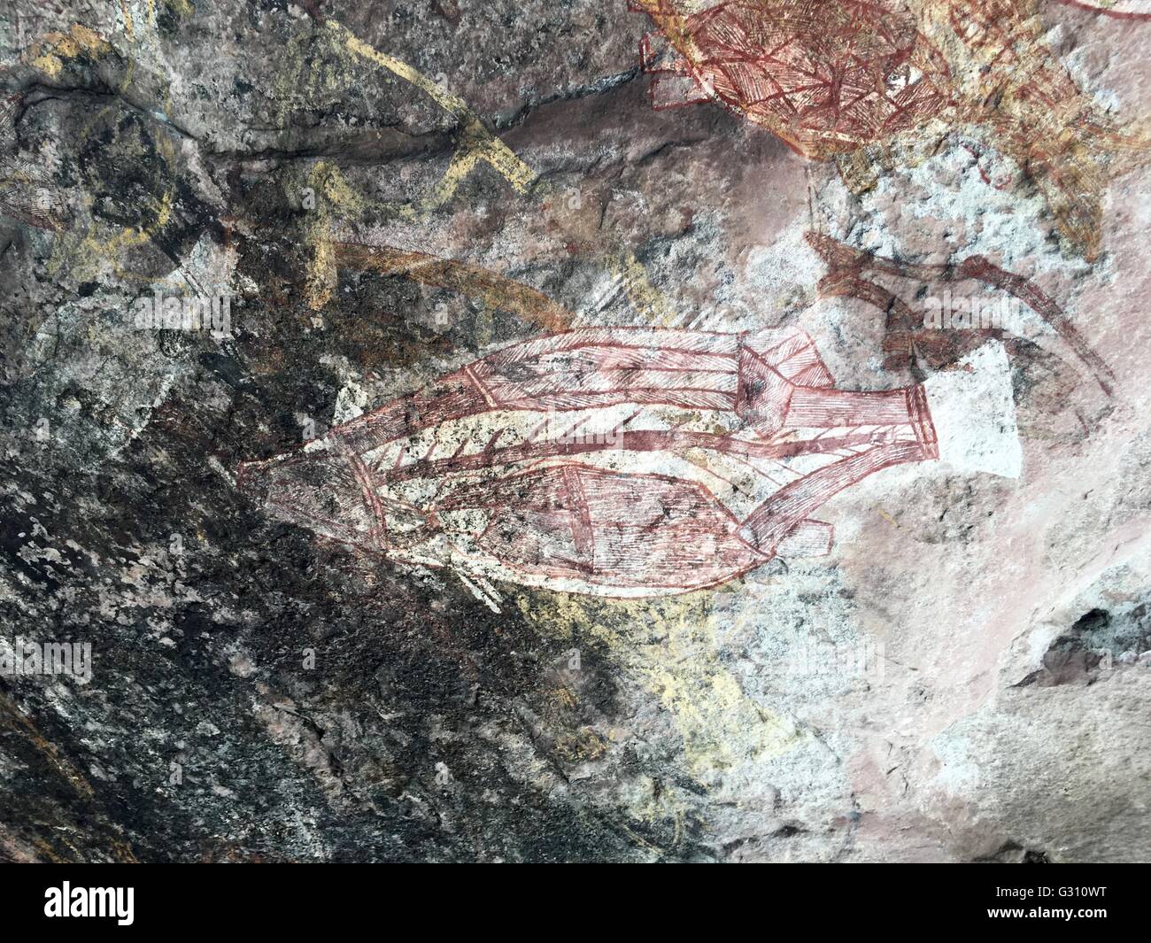 Aboriginal cave paintings at Injalak Hill at Gunbalanya (Oenpelli) in West Arnhem Land, Northern Territory, Australia Stock Photo