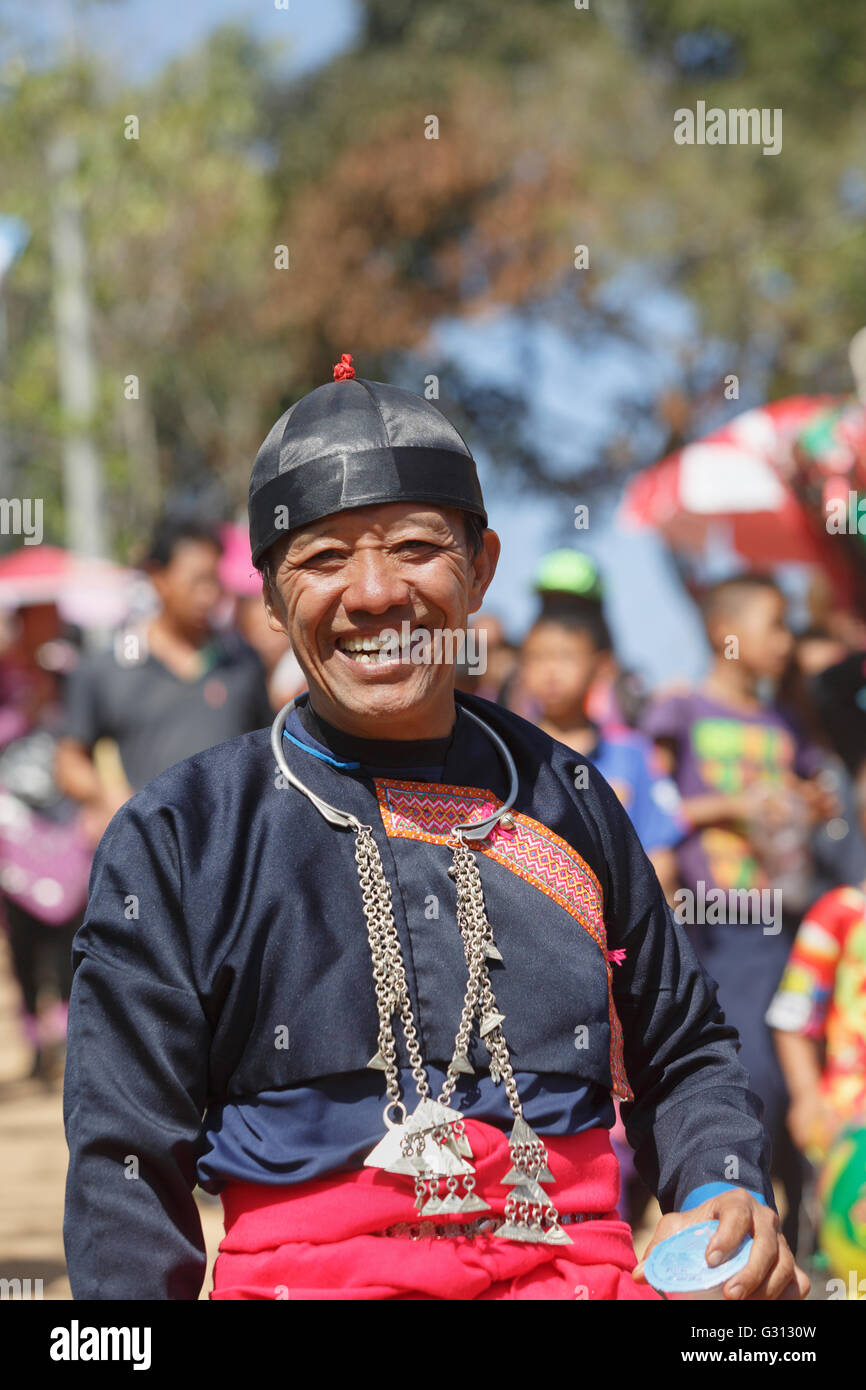 CHIANG MAI, THAILAND - JAN 12 : Unidentified Hmong female wearing traditional clothes in the celebrate New Year 's Hmong tribes Stock Photo