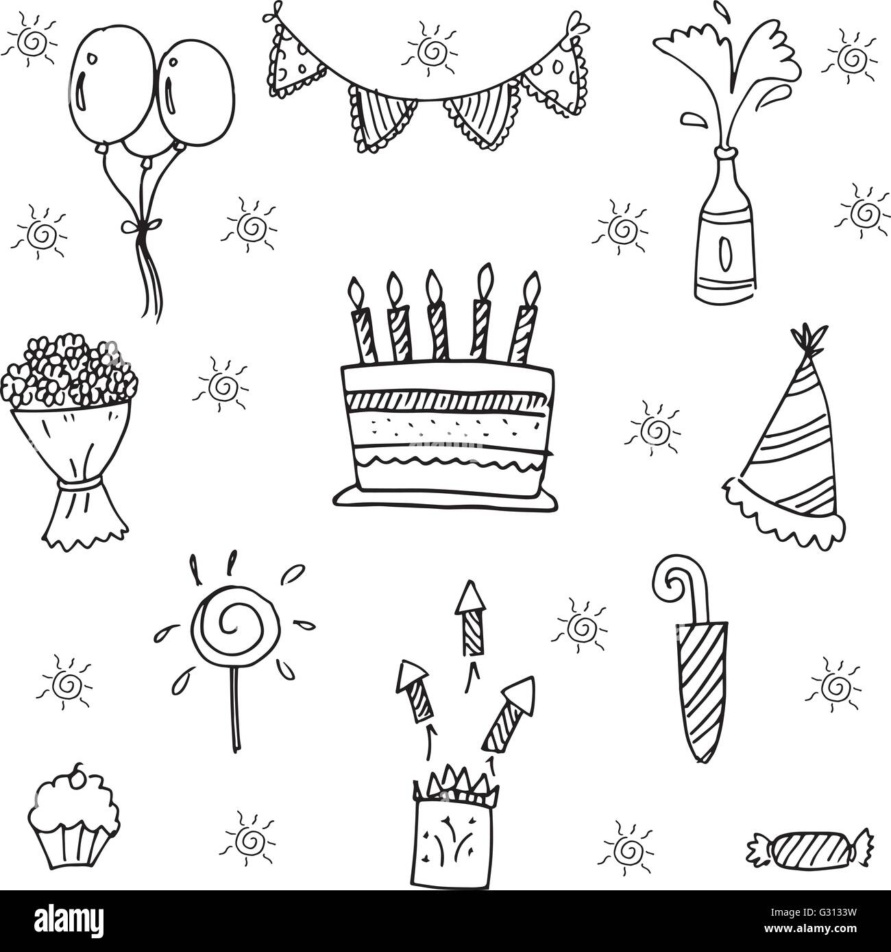 party-for-kids-birthday-doodle-vector-art-stock-vector-image-art-alamy
