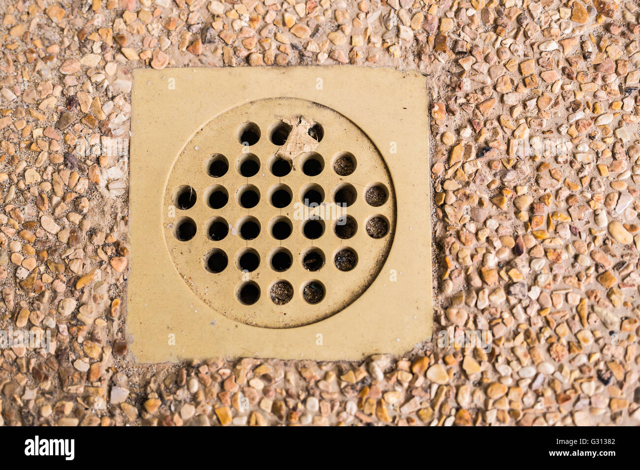 Wet Outdoor Tile Floor Drain Hole Close Up Stock Photo 105130706