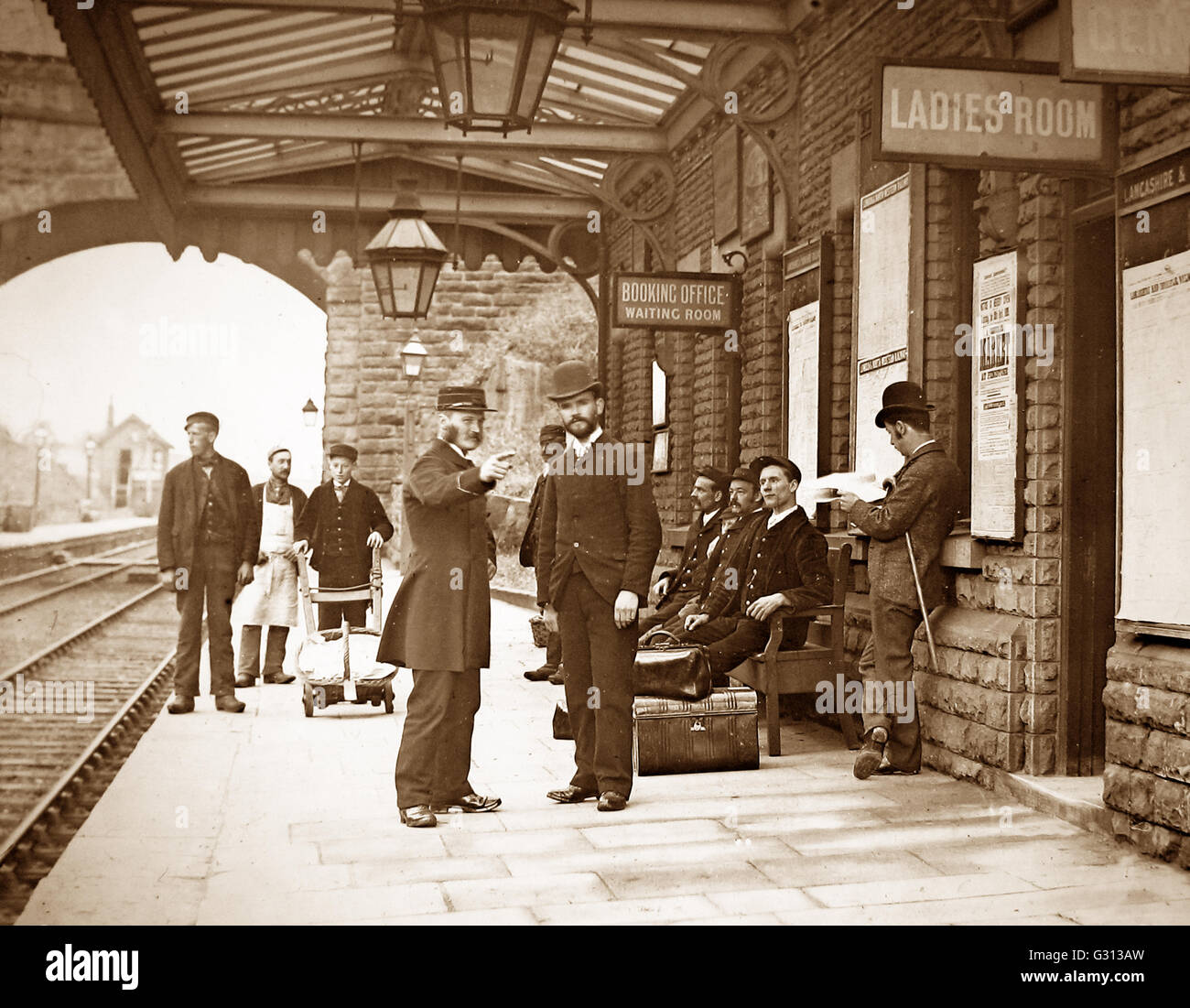 A 'Lancashire and Yorkshire Railway' station, probably  Penistone in Yorkshire - Victorian period Stock Photo
