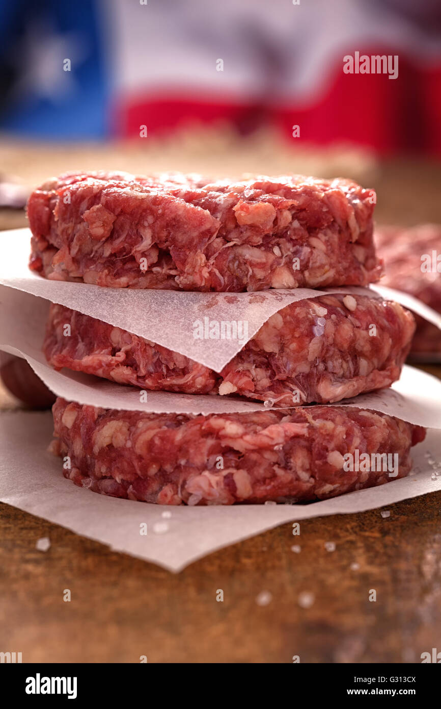 Raw Ground beef meat Burger patties Stock Photo Alamy