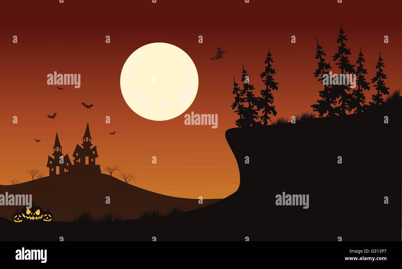Halloween pumpkins and bat of silhouette Stock Vector Image & Art - Alamy