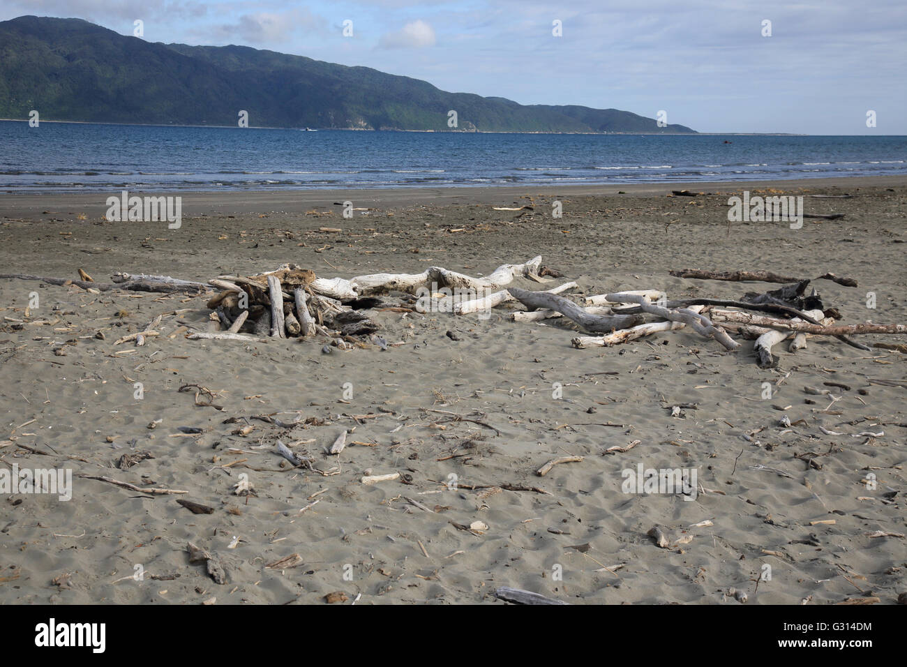 paraparaumu beach north island new zealand with kapiti island in the