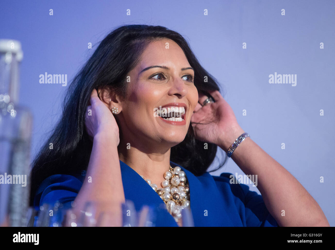 Priti Patel,minister for employment,at an event supporting 'Vote leave' in the EU referendum on June 23rd Stock Photo