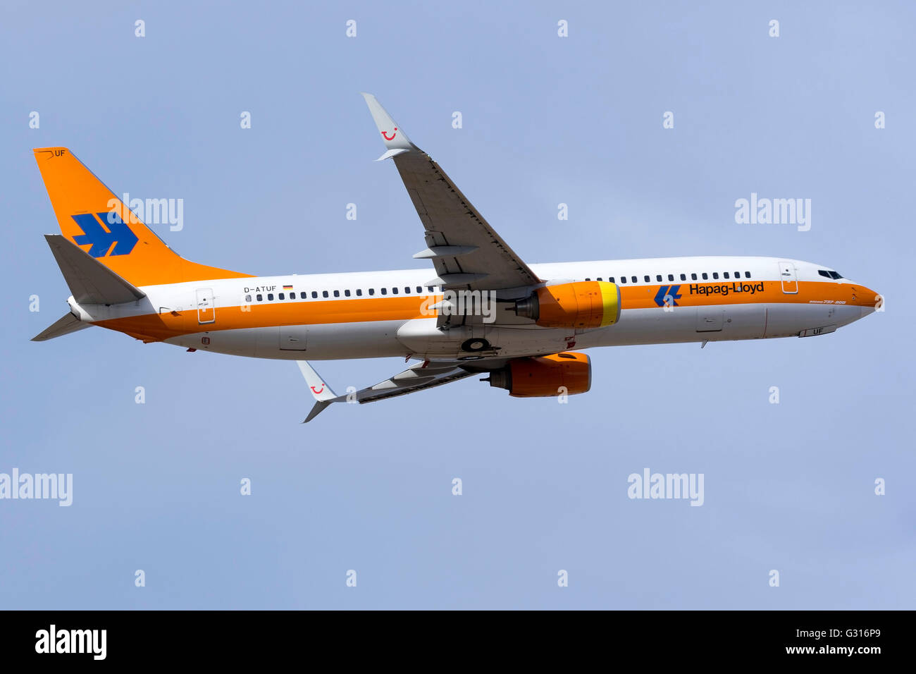 Hapag-Lloyd Boeing 737-8K5 [D-ATUF] departing on its second flight of the  day from Malta to Germany Stock Photo - Alamy