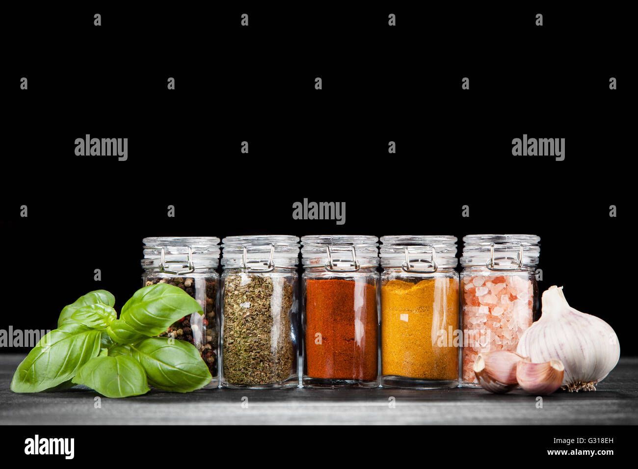 Set of different herbs and spice Stock Photo