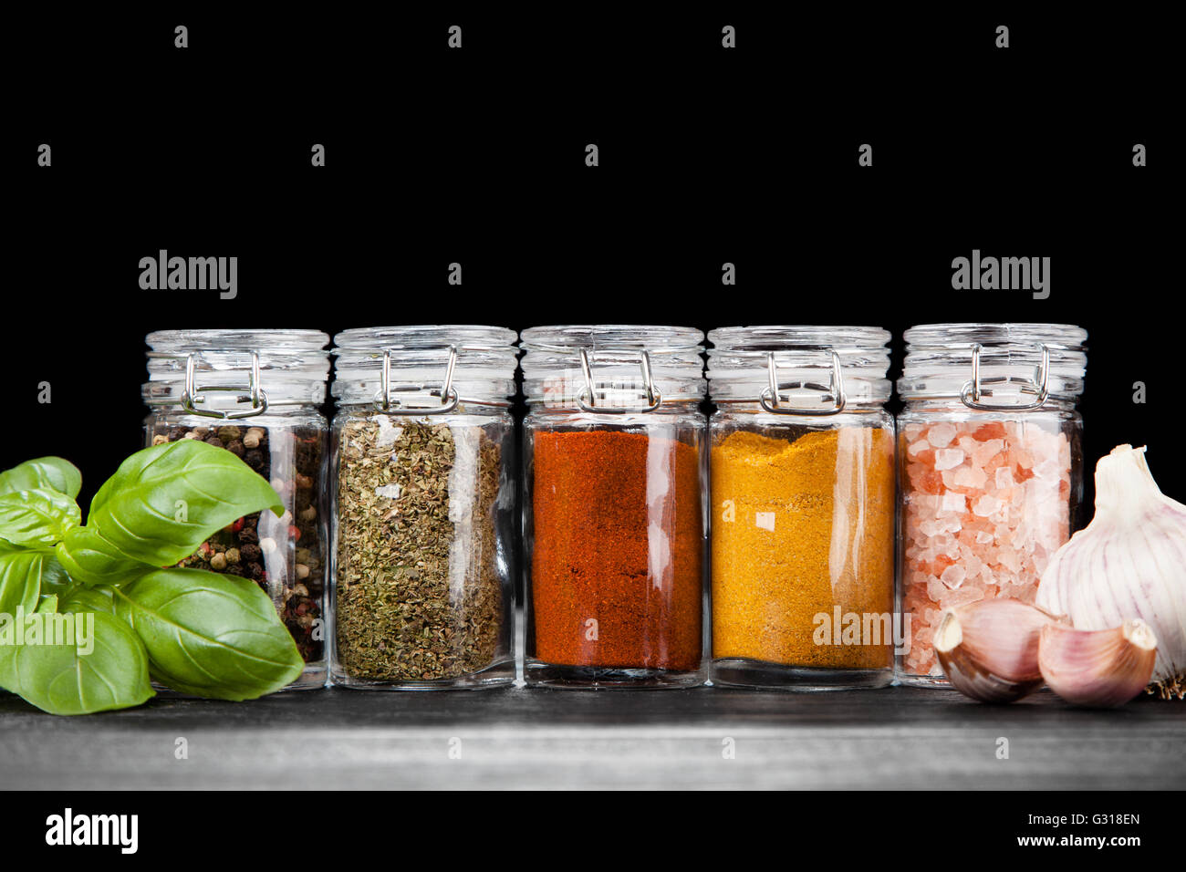 Set of different herbs and spice Stock Photo