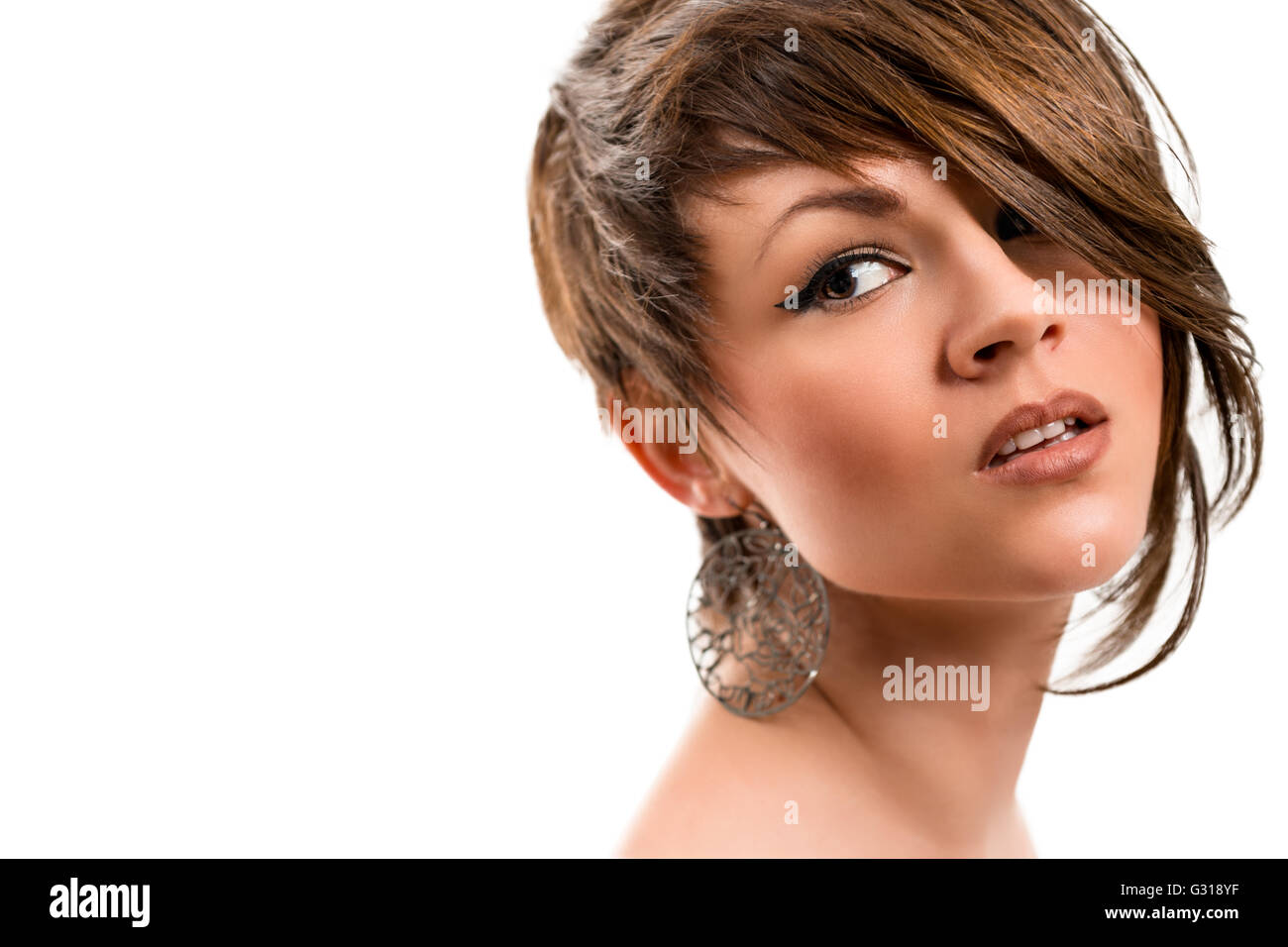 Portrait of a beautiful young woman on a white background Stock Photo ...