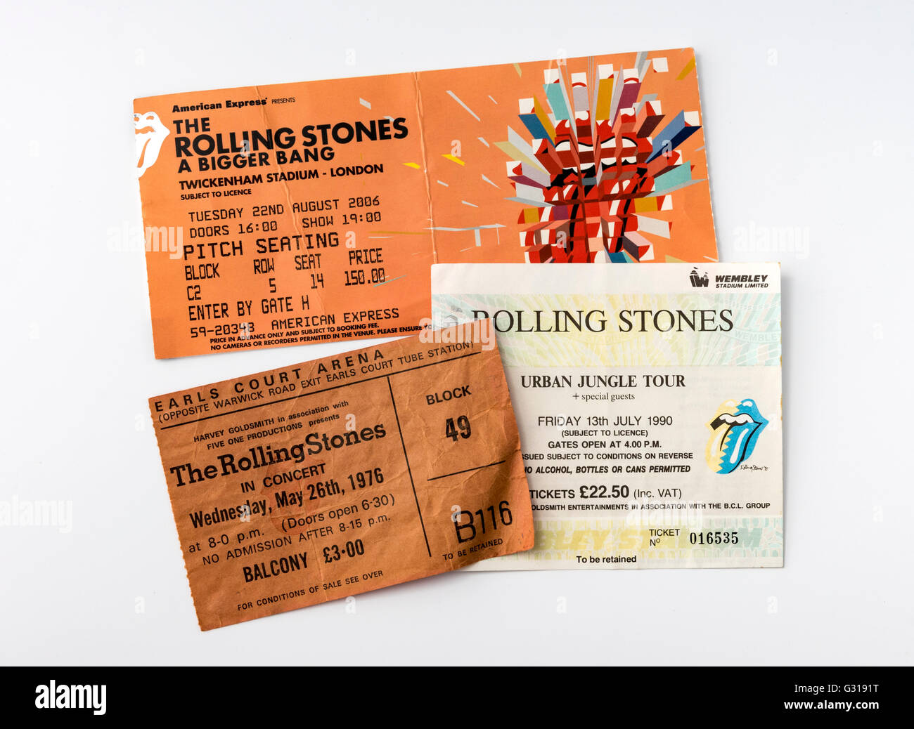 Tickets for various Rolling Stones concerts in London Stock Photo - Alamy