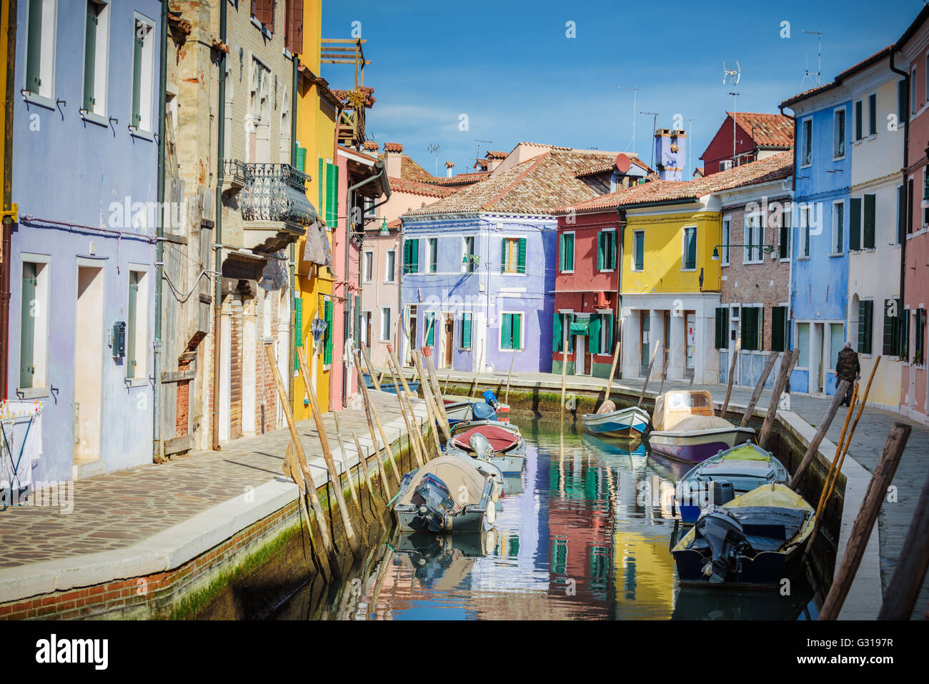 Beautiful corners of the lagoon of Venice and Burano in the afternoon sun. Stock Photo