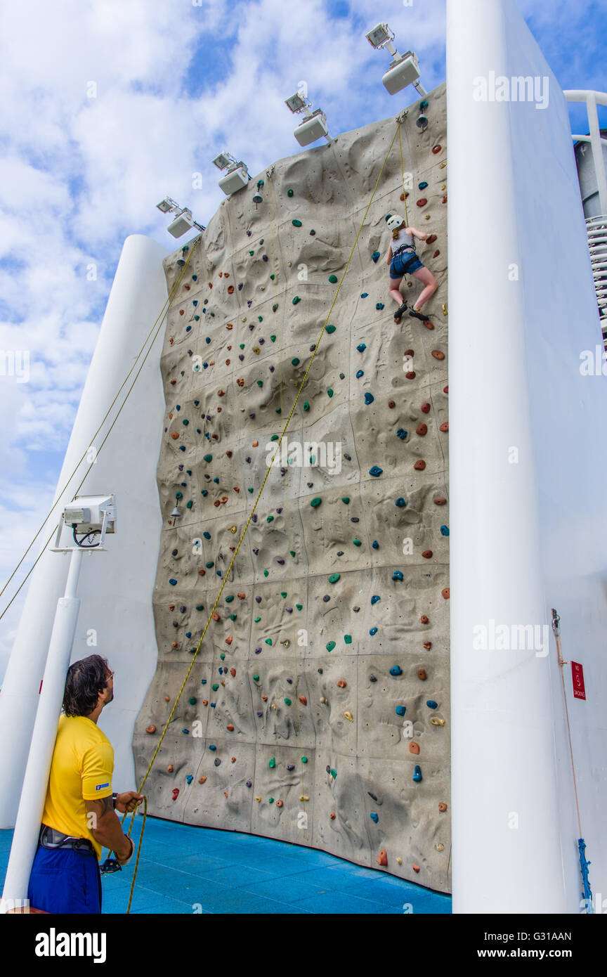 Rock climbing wall on board the cruise ship Vision of the Seas Stock