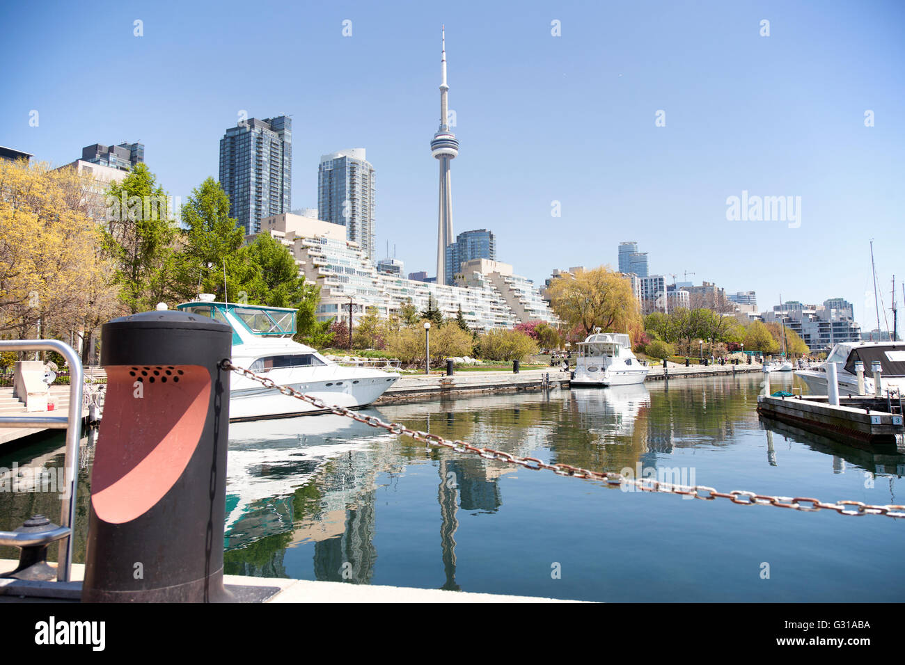 TORONTO - May17, 2016: View of Toronto from Queens Quay in the  Harborfront area. Stock Photo