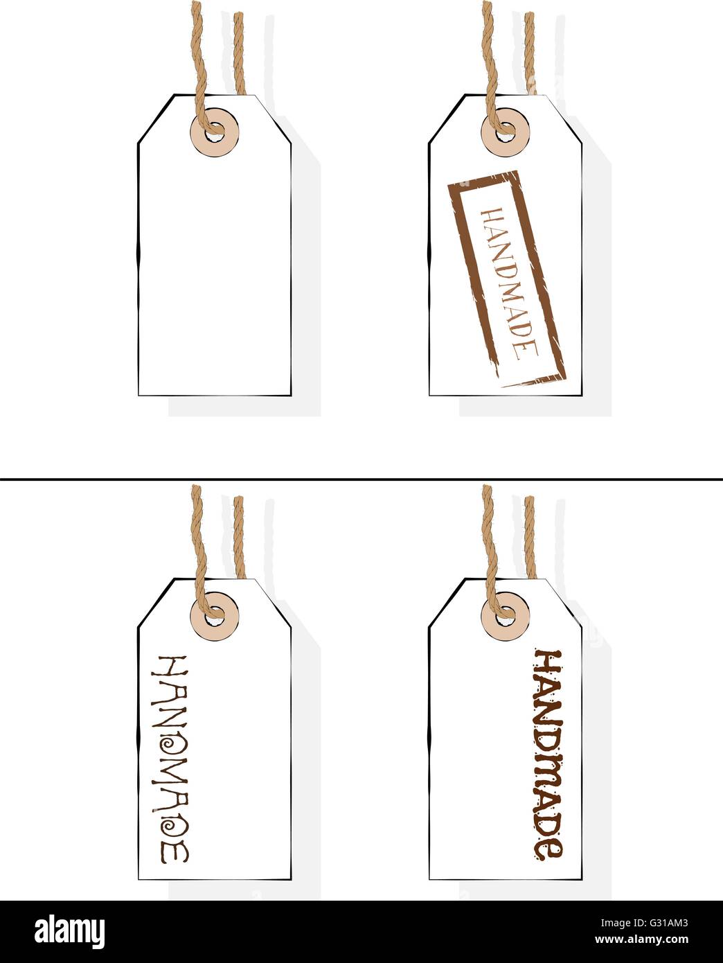 Seller's carton tags. Price labels. Handmade. Vector isolated