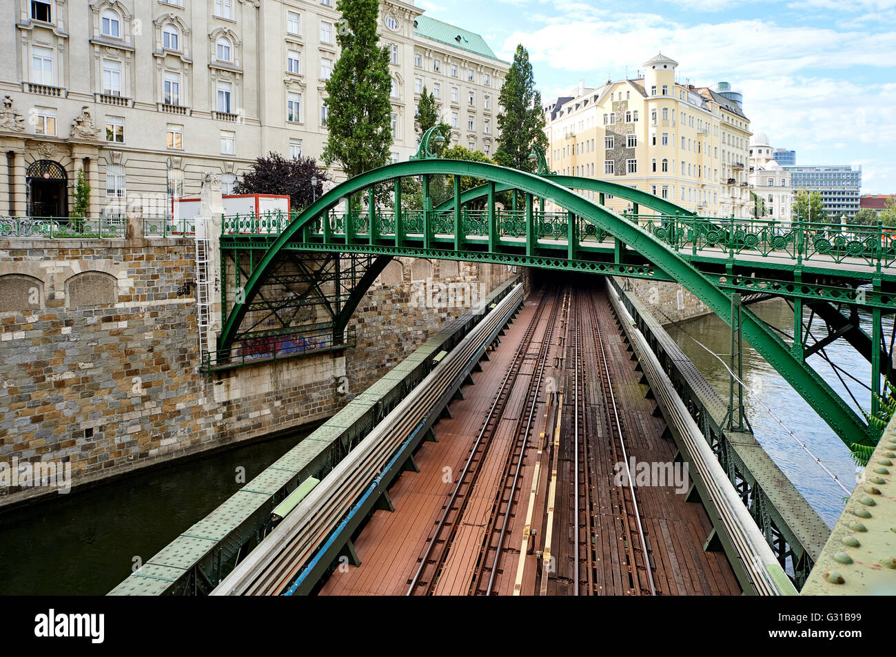 Zollamtssteg Bridge across the river. Vienna city. Austria Stock Photo