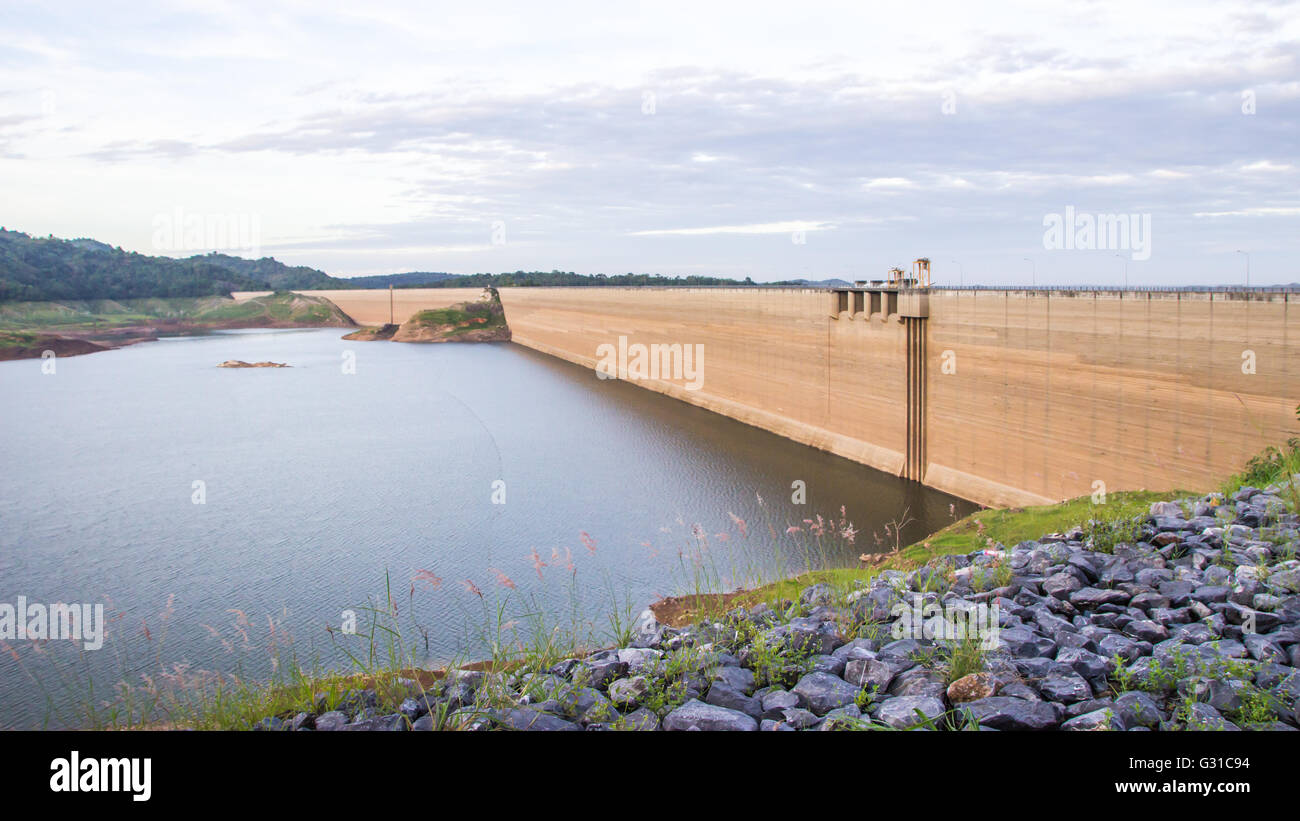 Khun Dan Prakan Chon dam, Nakhon Nayok, Thailand / dams to store water. Stock Photo