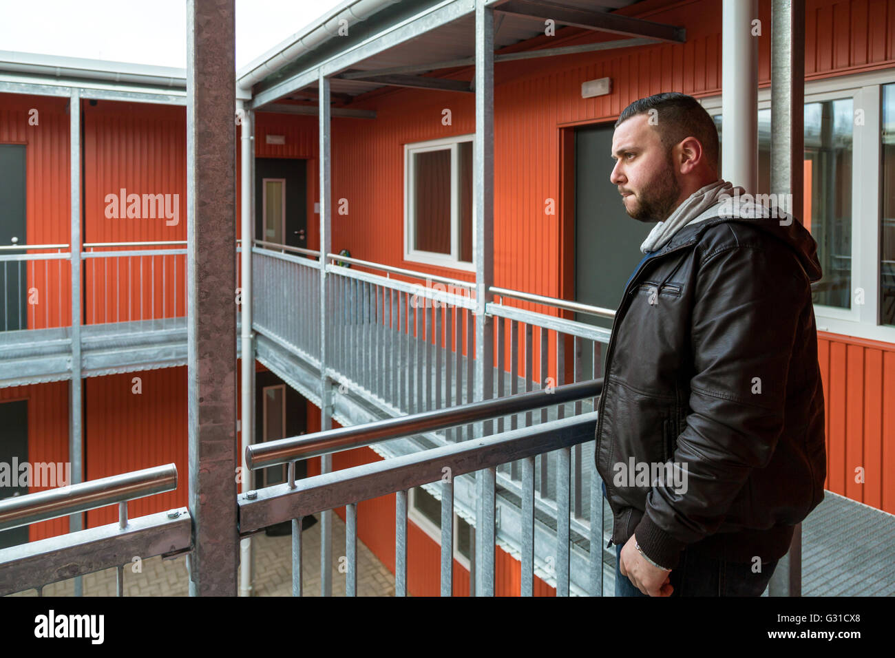 Bremen, Germany, Syrian refugee in transition dorm ?berseetor Stock Photo