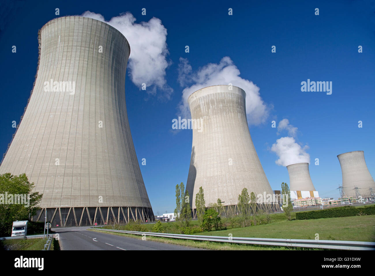 Cooling towers EDF nuclear power plant DampierreenBurly France Commissioned in 1980 it