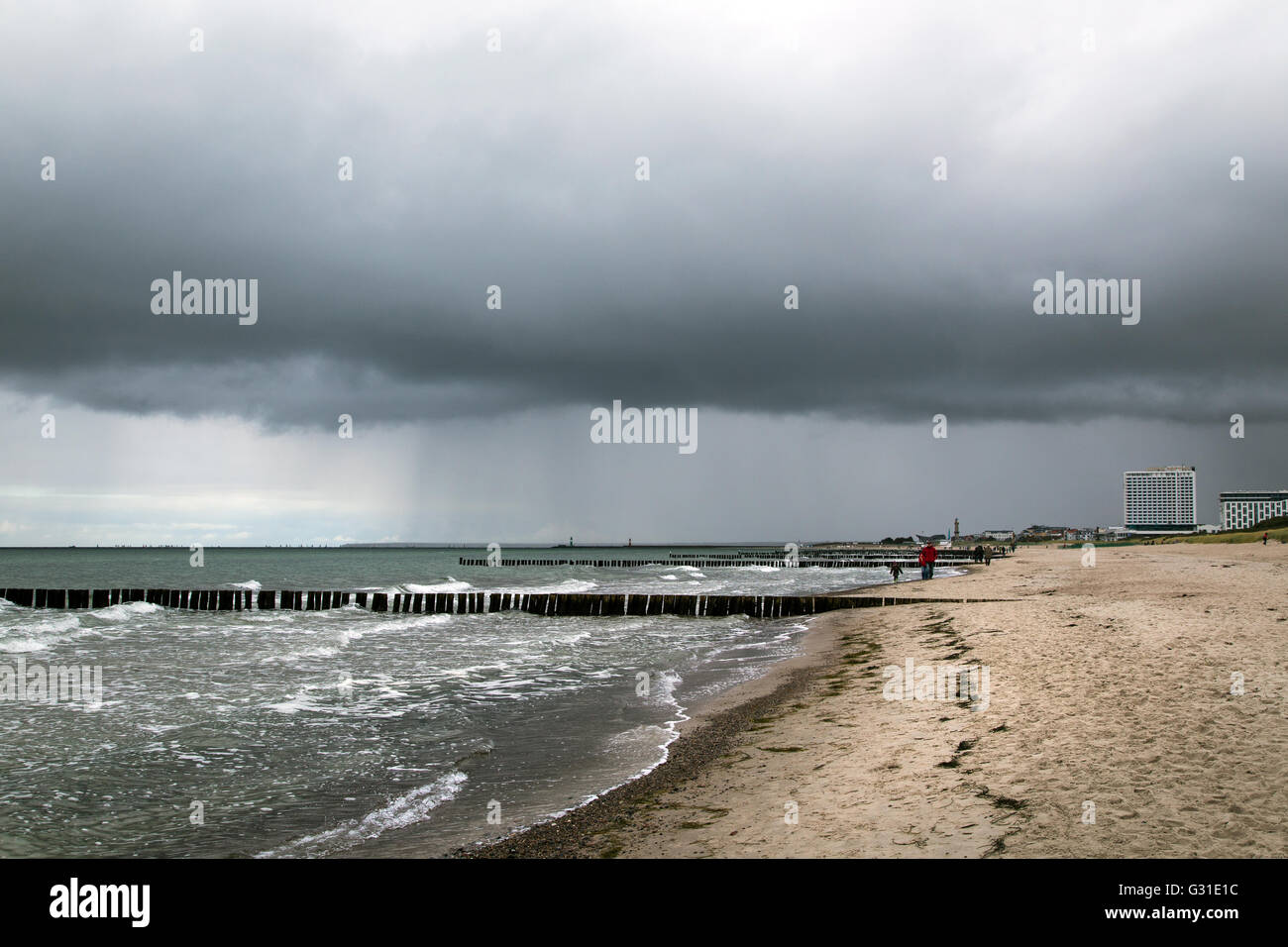 Warnemuende, Germany, dark clouds over the Baltic Sea Stock Photo