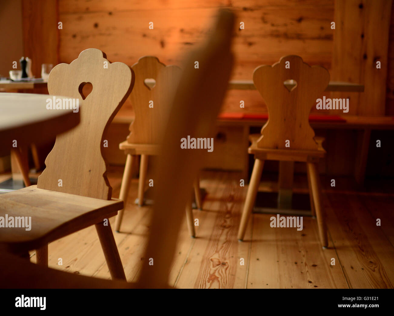 Berlin, Germany, tables and chairs in a restaurant Stock Photo