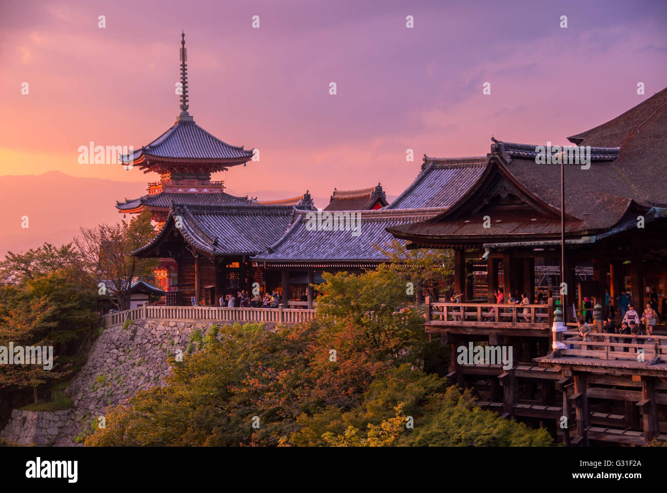 Kiyomizu Temple at sunset, Kyoto, Japan. Stock Photo